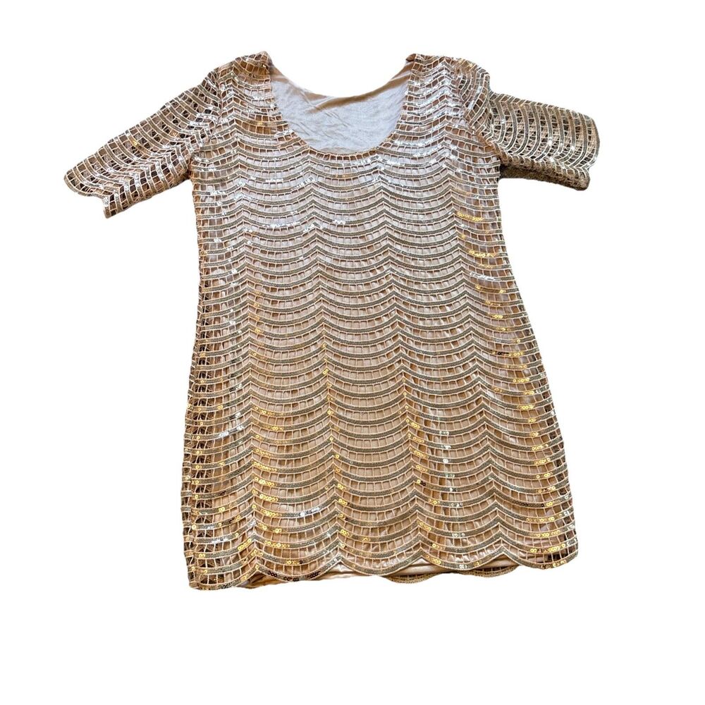 Dear'gles Women's Cocktail Mini Sequin Gold Night Out shimmer Dress Size 16 - Picture 5 of 16